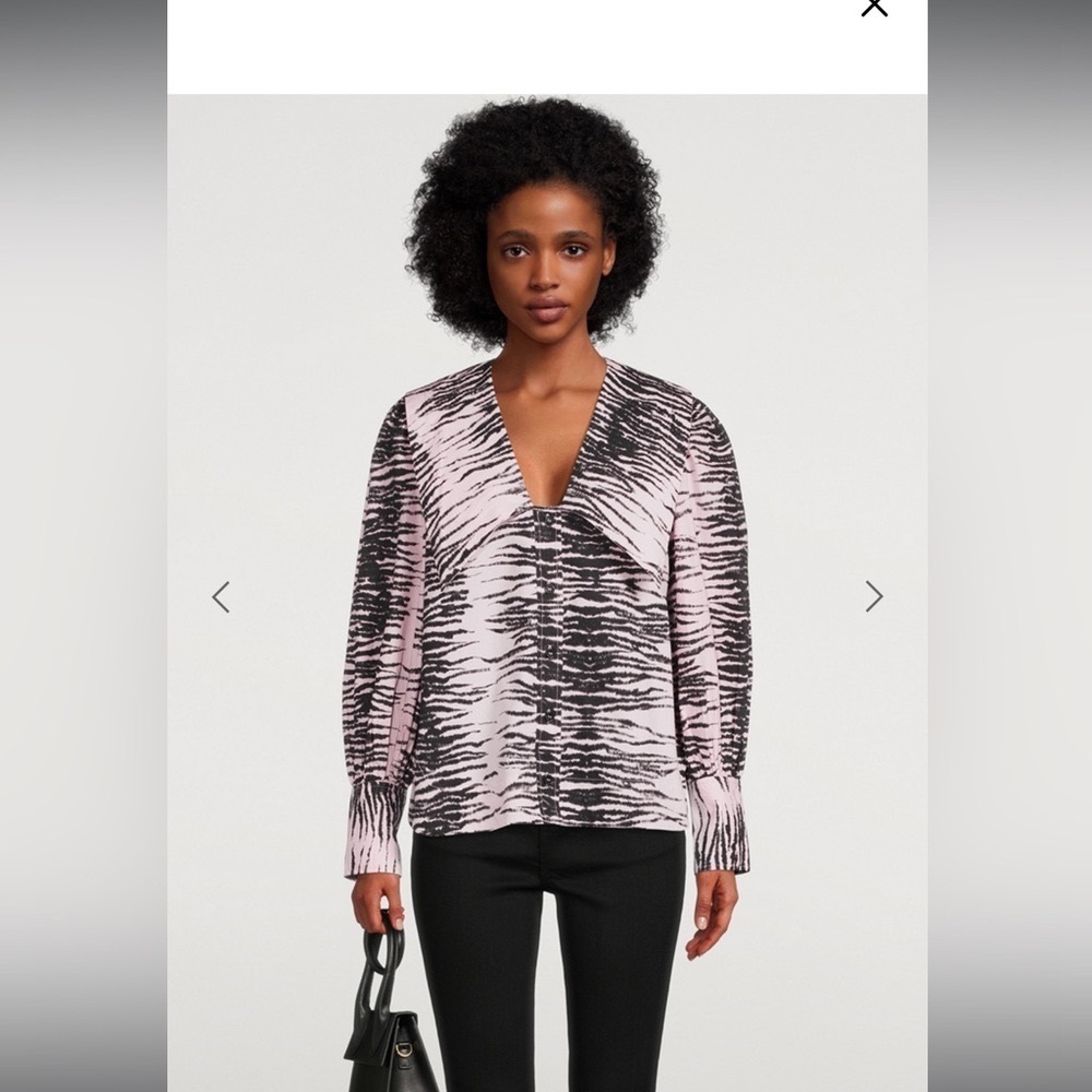 Ganni NWT Zebra Print Poplin Organic cotton balloon sleeve blouse- size 36 EU